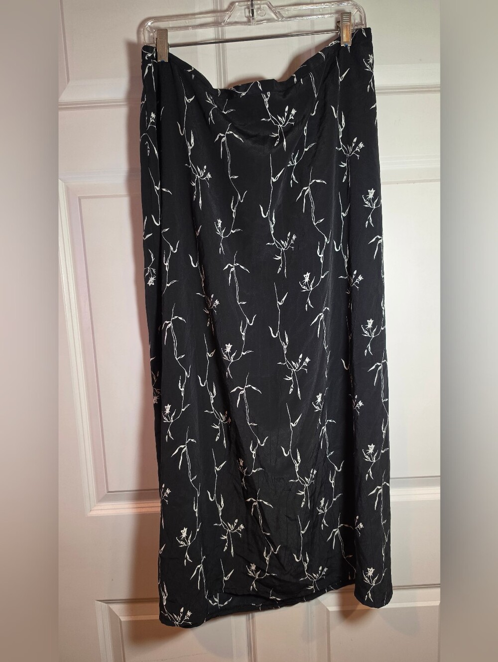 East West Woman Black Floral Midi Skirt - Women's Elegant Printed Skirt
